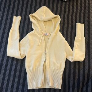 Cream Hooded Zip-Up Sweater